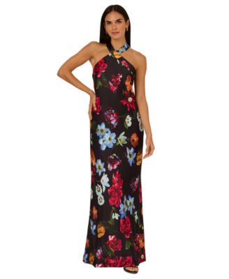 Adrianna - Women's Floral Print Sleeveless Halter Gown