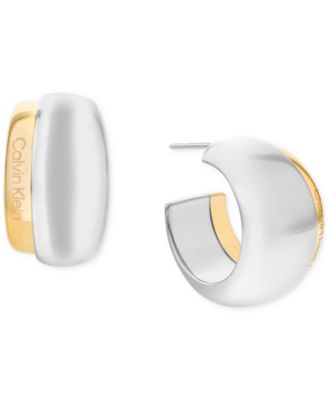 Calvin Klein - Two-Tone Stainless Steel Small C-Hoop Earrings, 0.8"