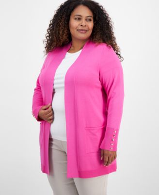 JM Collection - Plus Size Open-Front Long-Sleeve Cardigan