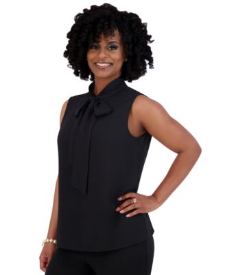 Kasper - Women's Sleeveless High-Neck Bow Blouse