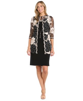 R & M Richards - Women's Soutache Jacket, Sheath Dress & Necklace Set
