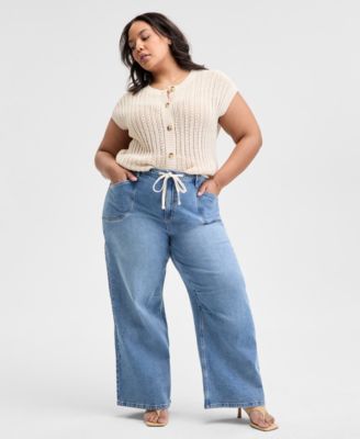 And Now This - Trendy Plus Size Tie-Waist Wide-Leg Jeans