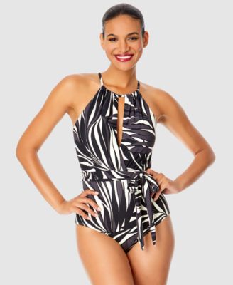 Anne Cole - Women's Printed High-Neck Belted One-Piece Swimsuit