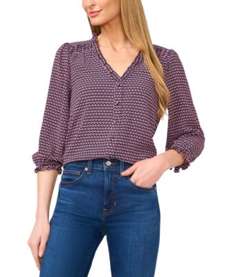 CeCe - Women's Ruffled V-Neck Button-Front Blouse