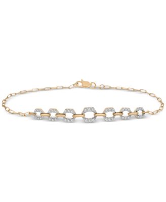 Macy's - Diamond Graduated Open Link Chain Bracelet (1/4 ct. tw) in 14k Gold-Plated Sterling Silver