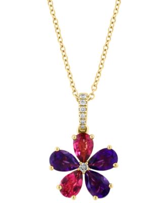 EFFY Collection - Multi-Gemstone (1-7/8 ct. t.w.) & Diamond (1/20 ct. t.w.) Flower 18" Pendant Necklace in 14k Gold