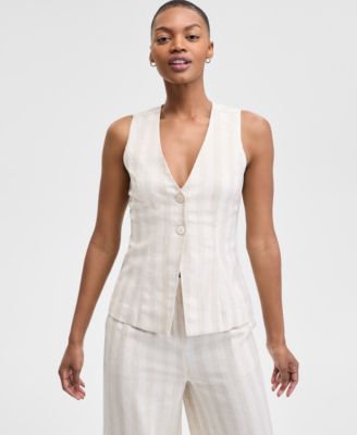 And Now This - Women's Striped Sleeveless Double-Button Vest