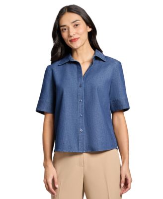 Jones New York - Women's Short-Sleeve Chambray Top