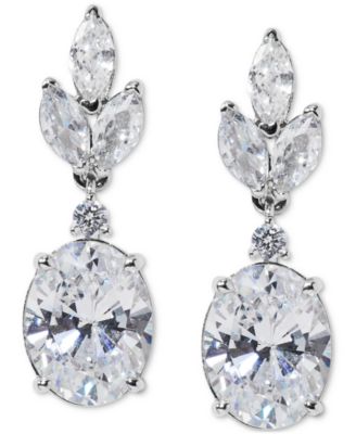 Eliot Danori - Silver-Tone Cubic Zirconia Oval Drop Earrings