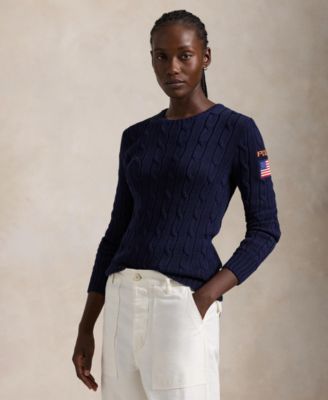 Polo Ralph Lauren - Women's Flag-Patch Cable-Knit Cotton Sweater