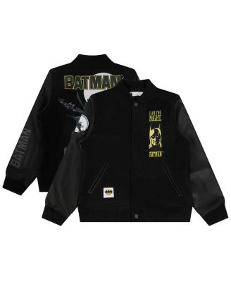 Freeze Max - Big Boys and Girls Black Batman Comics I Am The Night Full-Zip Varsity Jacket