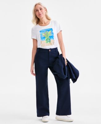 Style & Co - Petite Mid-Rise Dobby Twill Wide-Leg Pants