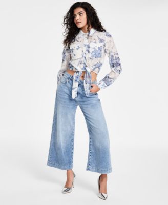 GUESS - Women's Bellflower Cropped Wide-Leg Jeans