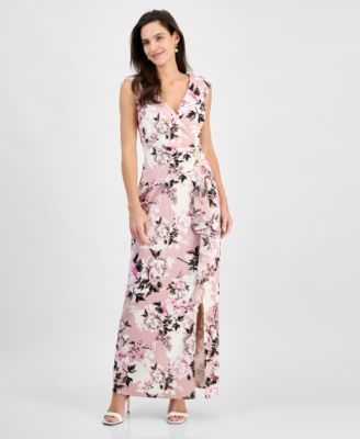 Connected - Women's Floral Print Draped Sleeveless Gown