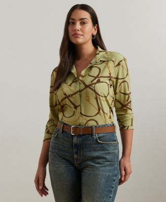 Lauren Ralph Lauren - Plus Size Classic-Fit Belting-Print Crepe Shirt