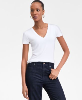 I.N.C. International Concepts - Women's Drapy Ribbed V-Neck Top