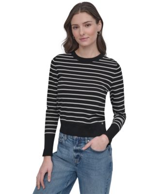 DKNY Jeans - Petite Striped Crewneck Sweater