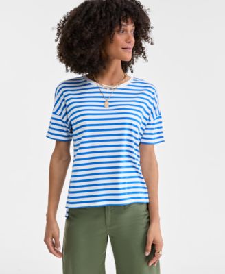 On 34th - Women's Knit Easy Short-Sleeve Striped T-Shirt