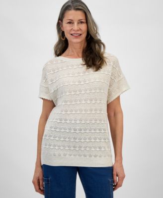 Style & Co - Women's Metallic Pointelle Dolman-Sleeve Sweater