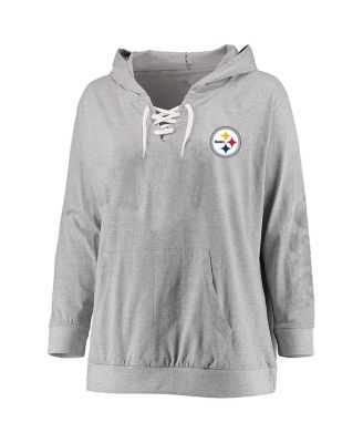 Fanatics - Women's Heather Gray Pittsburgh Steelers Plus Size Lace-up Pullover Hoodie