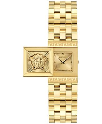 Versace - Women's Swiss Reveal Square Gold Ion Plated Bracelet Watch 18x25mm