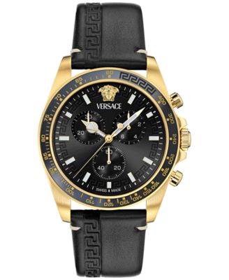 Versace - Men's Swiss Chronograph Greca Wave Black Leather Strap Watch 43mm