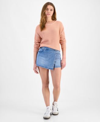 And Now This - Women's Side-Button Denim Mini Skort