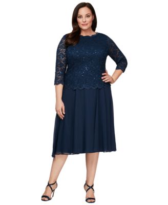 Alex Evenings - Plus Size Sequined Lace A-Line Dress