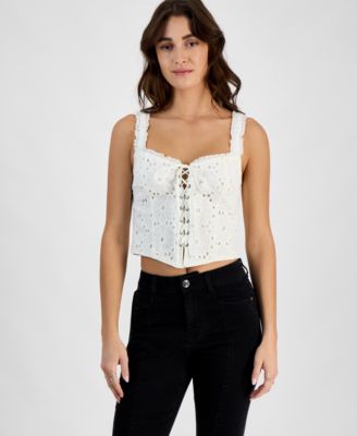 Self Esteem - Juniors' Cotton Lace-Up Eyelet Sleeveless Corset