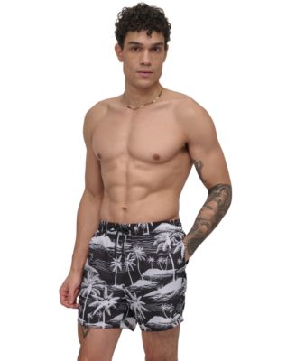 DKNY - Men's Euro Black & White Bandana Print Performance 5" Volley Shorts