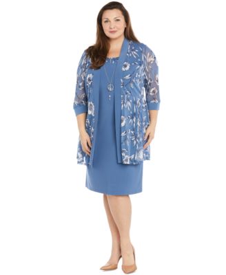 R & M Richards - Plus Size 2-Pc. Printed Jacket & Necklace Dress Set