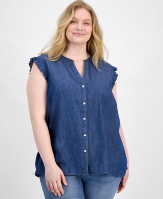 Tommy Hilfiger - Plus Size Chambray Ruffle-Cuff Shirt
