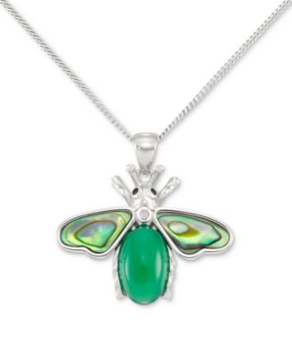 Macy's - Green Agate, Abalone, & Marcasite Bee 18" Pendant Necklace in Sterling Silver