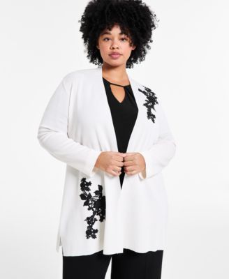 Anne Klein - Plus Size Lace-Appliqu&eacute; Open-Front Cardigan