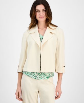 Anne Klein - Petite Notch-Lapel Open-Front Trench Coat