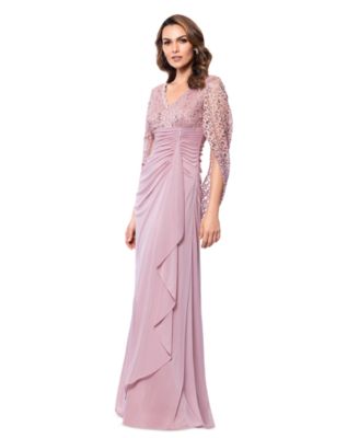 B&A By Betsy and Adam - Women's Draped Lace Chiffon Gown