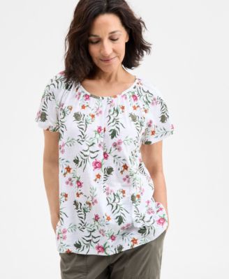 Style & Co - Petite Floating Fauna Flutter-Sleeve Knit Top