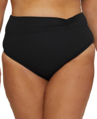 Becca ETC - Plus Size Modern Edge Rib Shirred High-Waist Bikini Bottoms