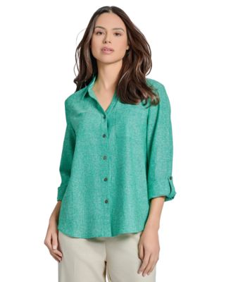 Jones New York - Women's Linen-Blend Roll-Tab Shirt