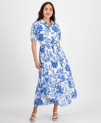 Tinsel - Petite Floral-Print Belted Tiered Shirtdress