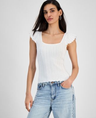GUESS - Women's Laurel Square-Neck Pointelle Sweater