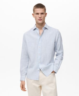 MANGO - Men's EU Regular Fit Striped Linen Shirt