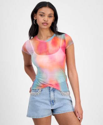 Bar III - Women's Printed Mesh Top, Exclusively at Macy's