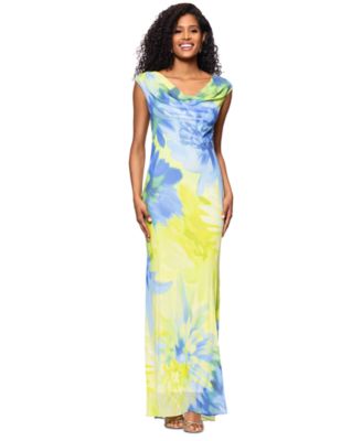 Betsy & Adam - Women's Printed Cowlneck Sleeveless Gown
