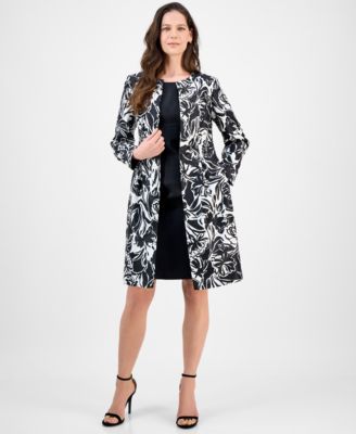 Le Suit - Petite Floral-Print Jewel-Neck Jacket Topper & Empire Seamed Dress