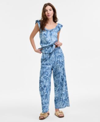 Nautica Jeans - Women's Palm-Print Chambray Pull-On Pants