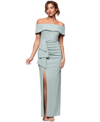 XSCAPE - Petite Off-The-Shoulder-Sleeve Draped Gown