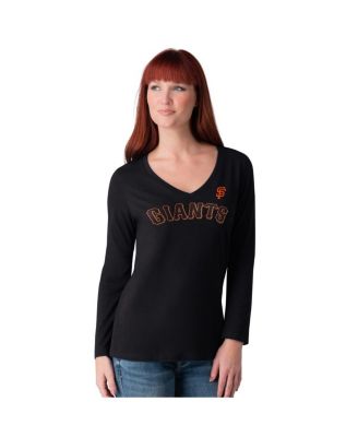 G-III 4Her by Carl Banks - Women's Black San Francisco Giants Post Season Long Sleeve V-Neck T-Shirt