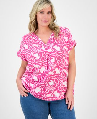 Style & Co - Plus Size Cotton Milo Leaves V-Neck Camp Top