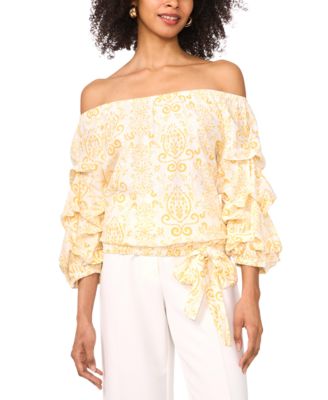 Vince Camuto - Women's Printed Off-The-Shoulder Bubble-Sleeve Blouse
